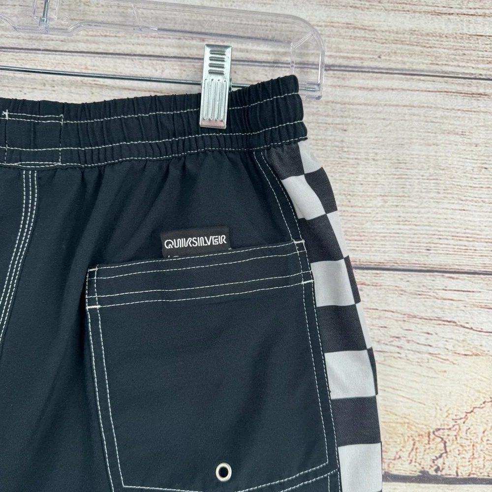 Vintage Y2K Quiksilver Boardshorts Kids Small Black Checkerboard Swim Trunks